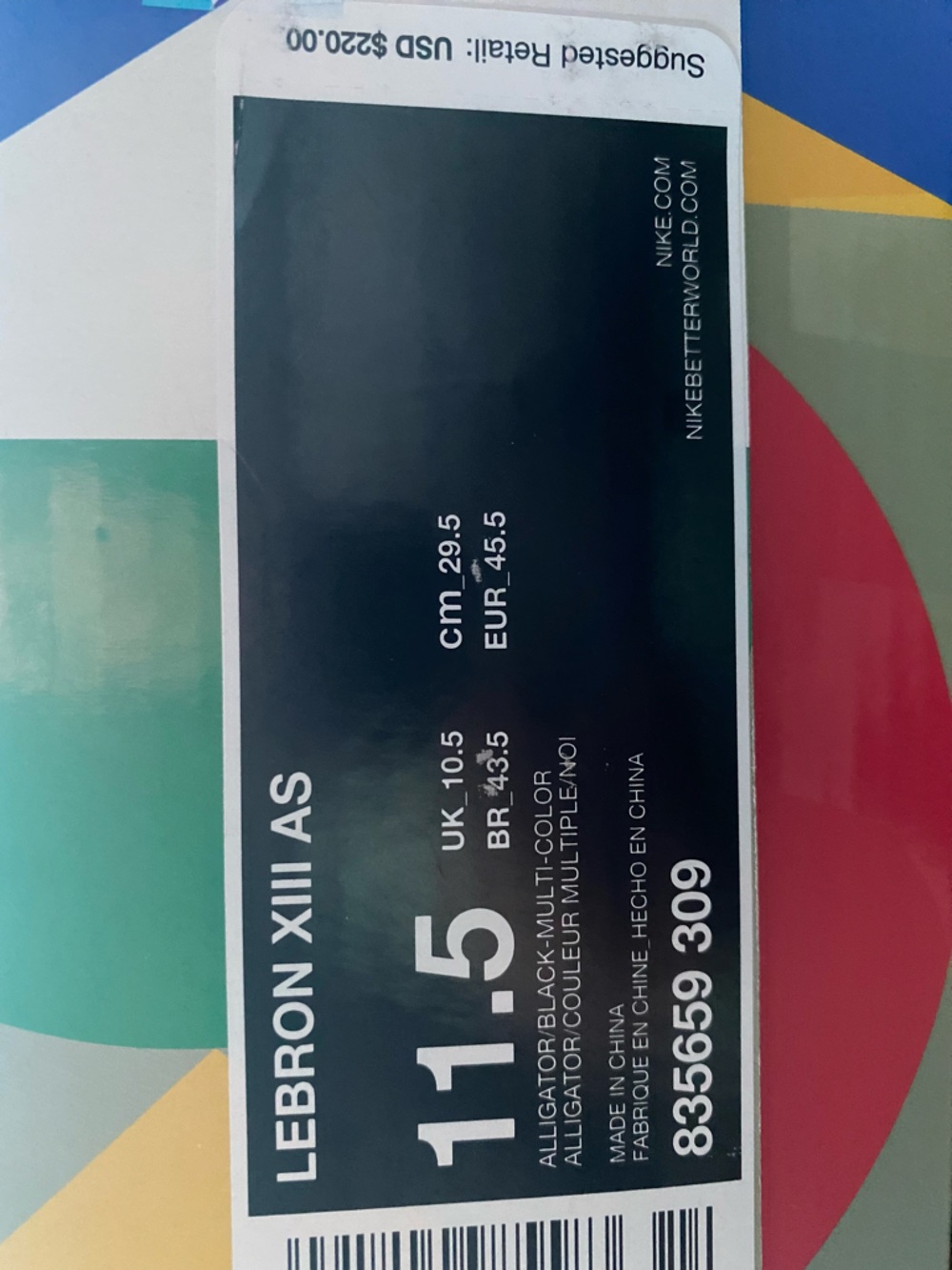 Nike Black Multicolor LeBron XIII AS Shoe Box Label - Picture 2 of 4